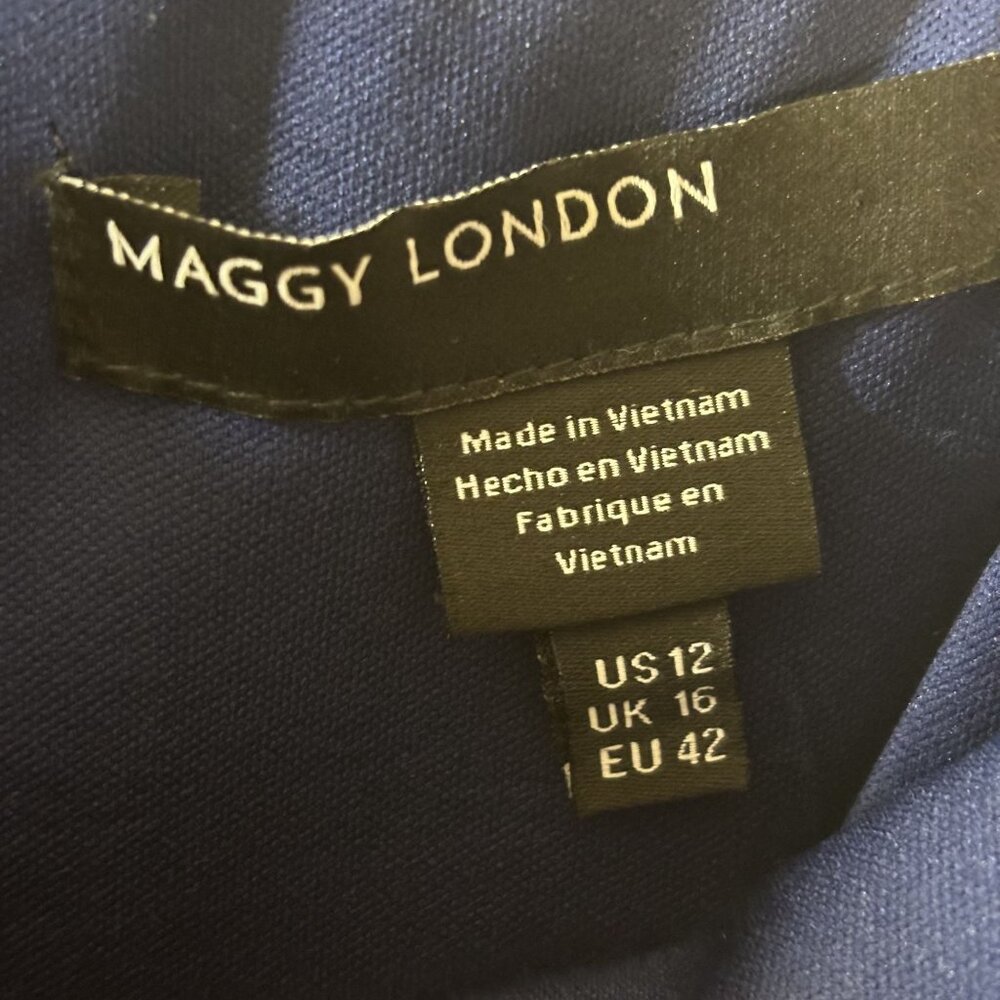 Maggy London Navy & White Polka Dot Short Sleeve Sheath Dress Size 12 Polyester - Picture 4 of 9
